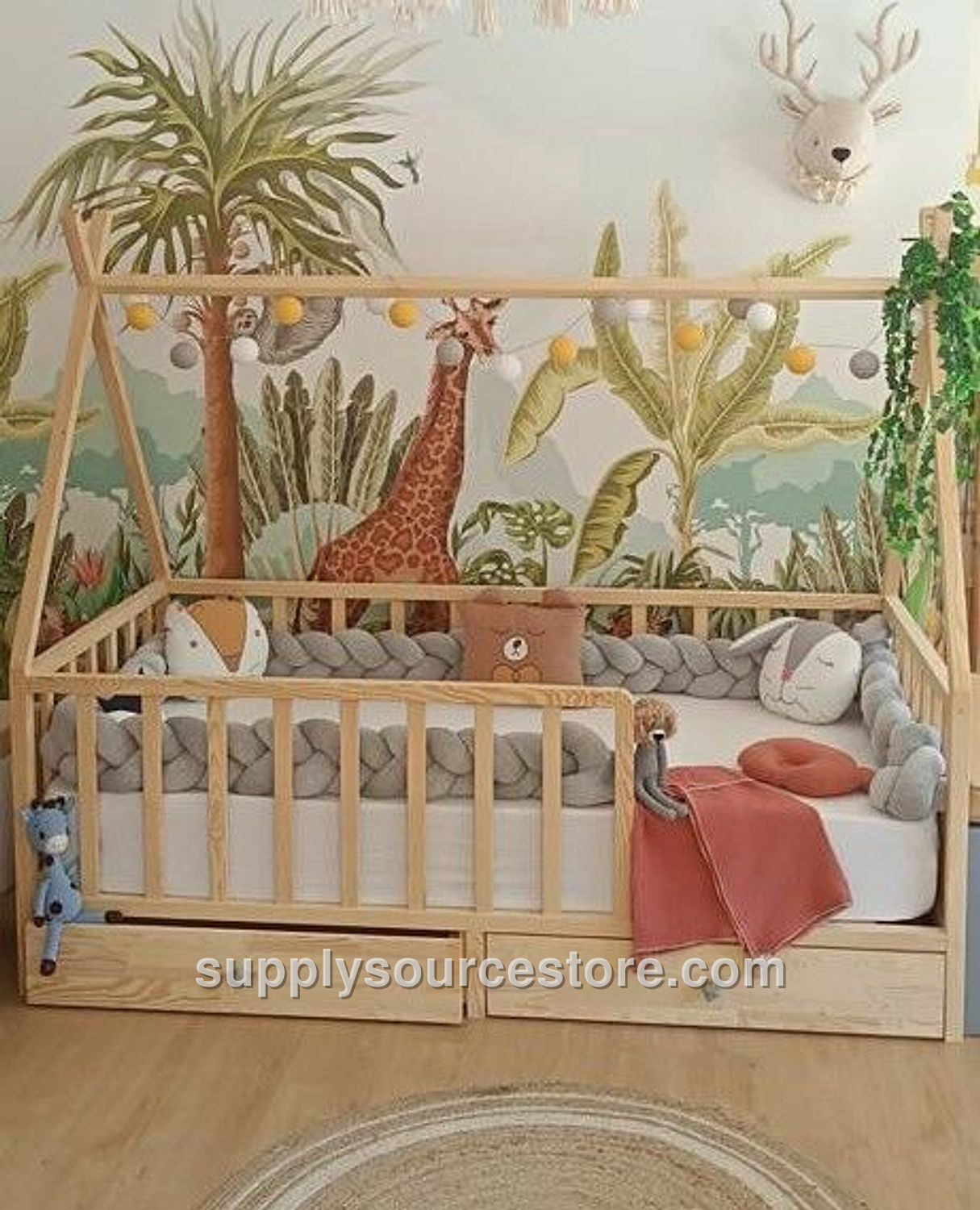 Tribal Native American Solid Wood Crib 90x190 – with Drawer – No Assembly Required