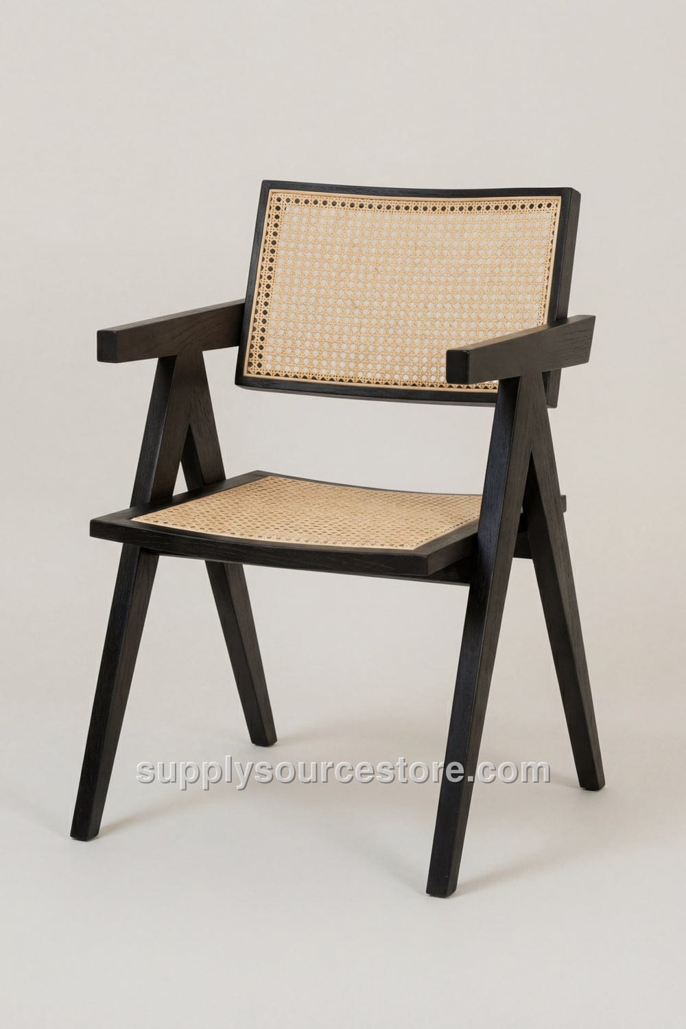 Rattan-Back Wooden Chair