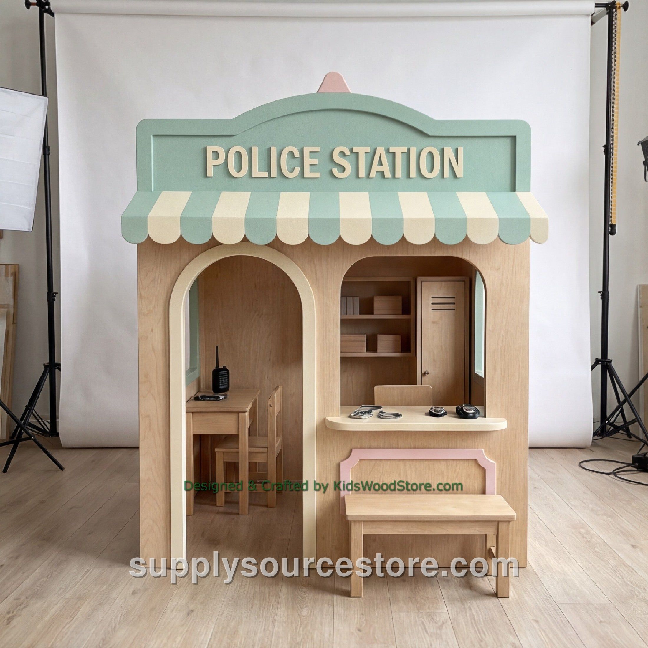 Wooden Police Station Playhouse With Furniture · SS-018455