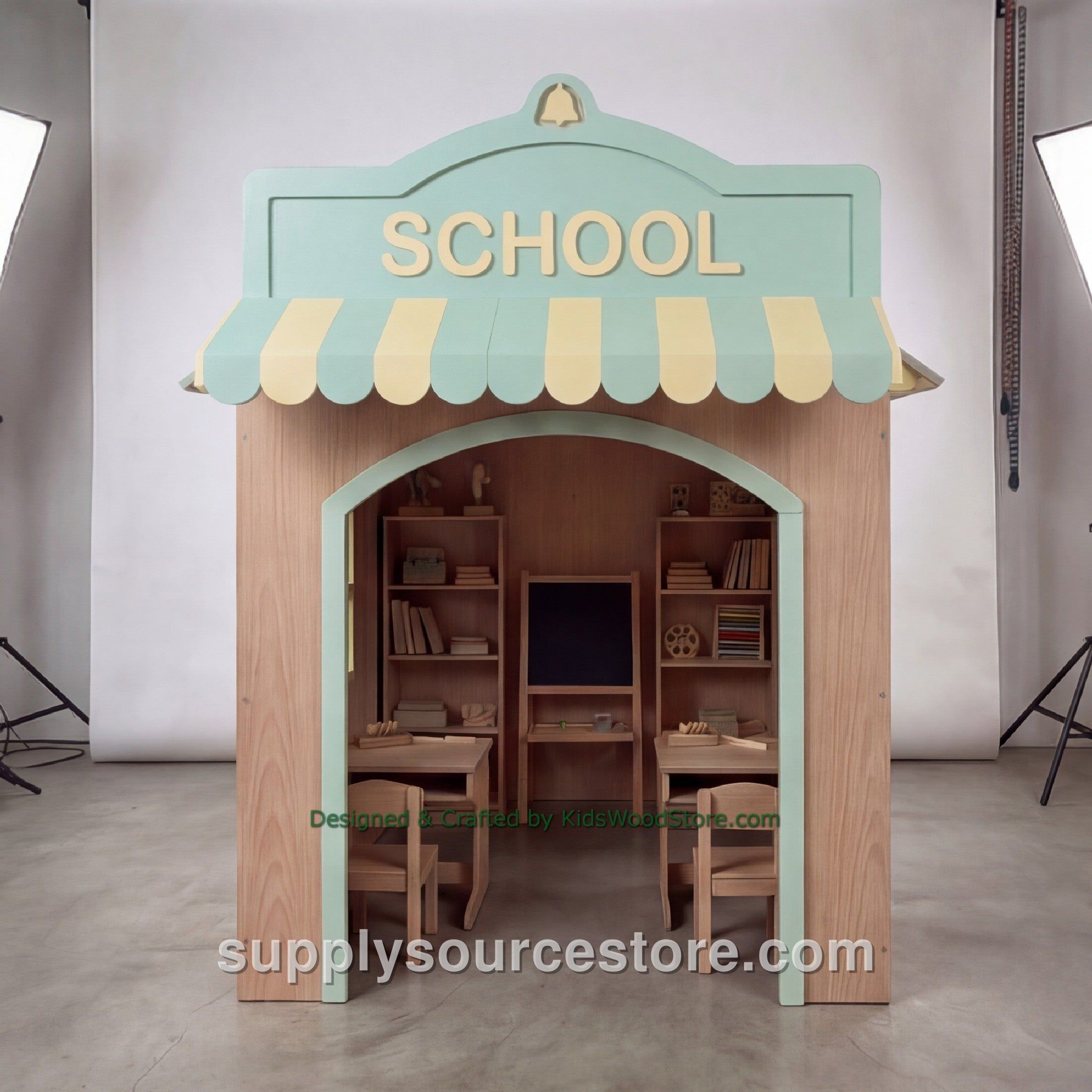Wooden School Playhouse With Furniture