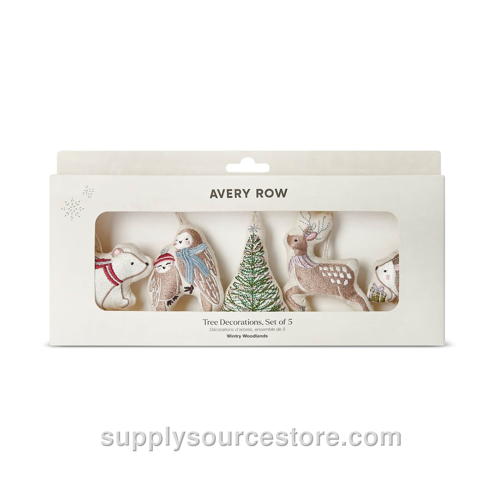 Embroidered Set of 5 Tree Decorations - Wintry Woodlands