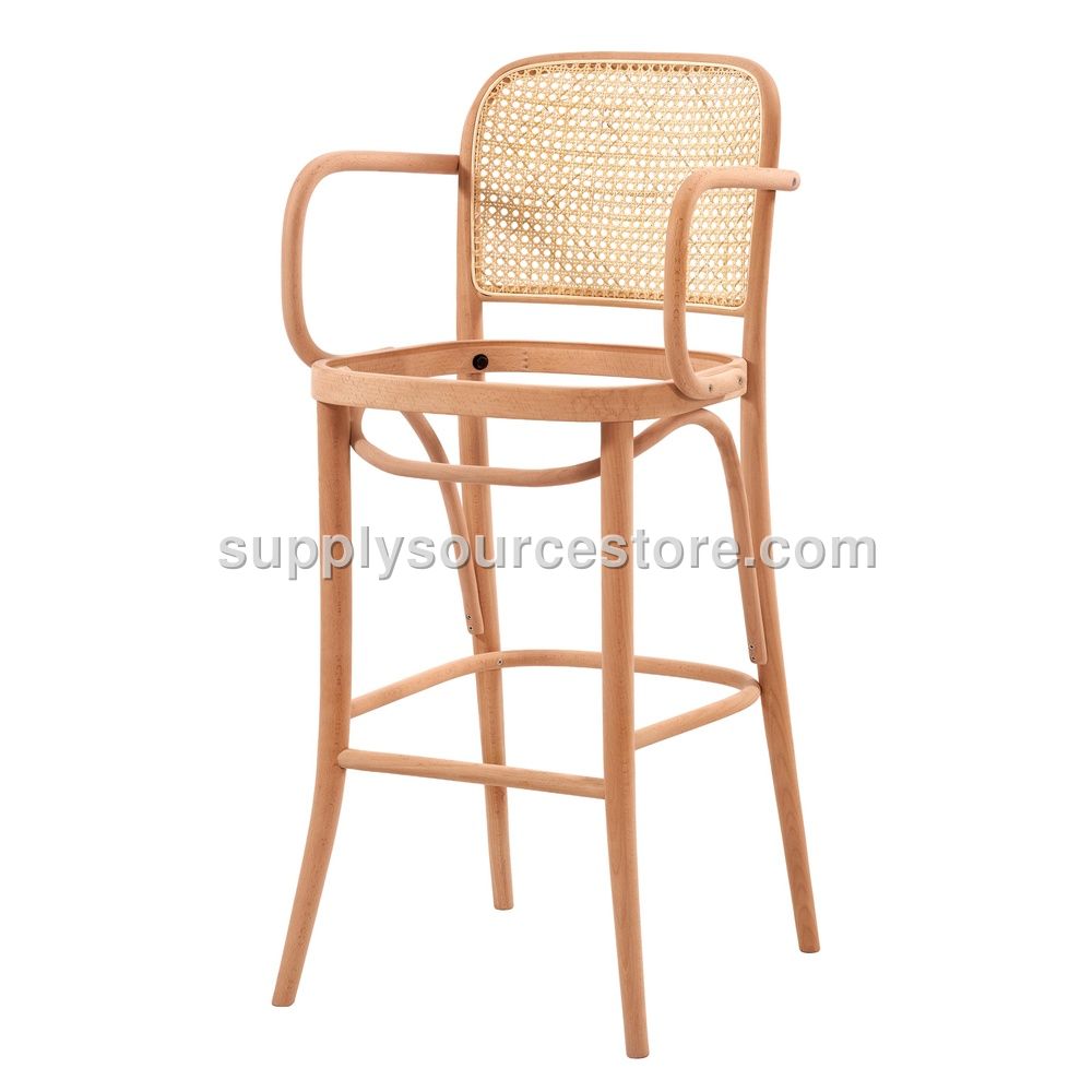 Wicker Honeycomb Arm Upholstered Bar Stool