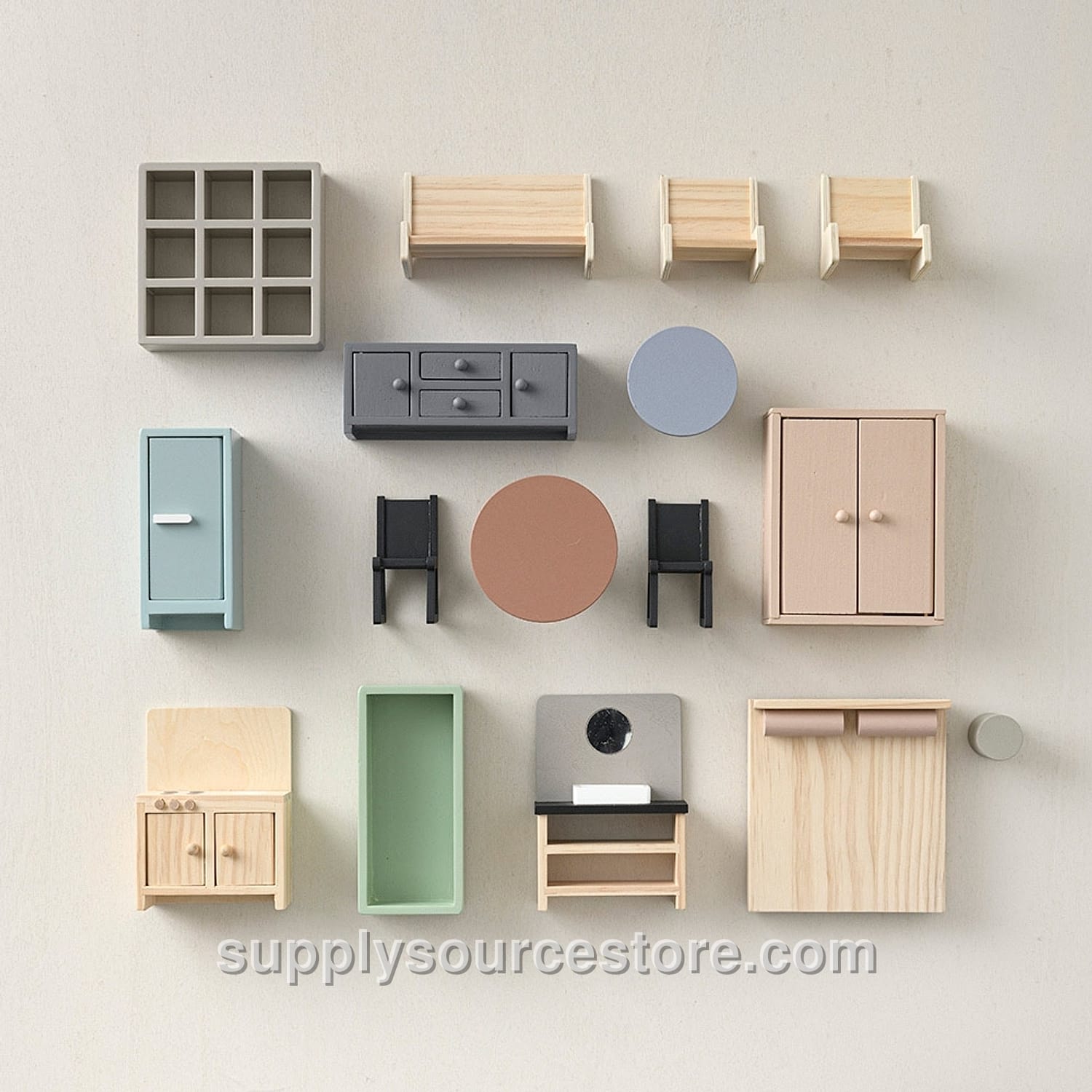 wooden doll house furniture | 16 piece set