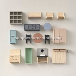 Retro wooden doll house furniture | 16 piece set