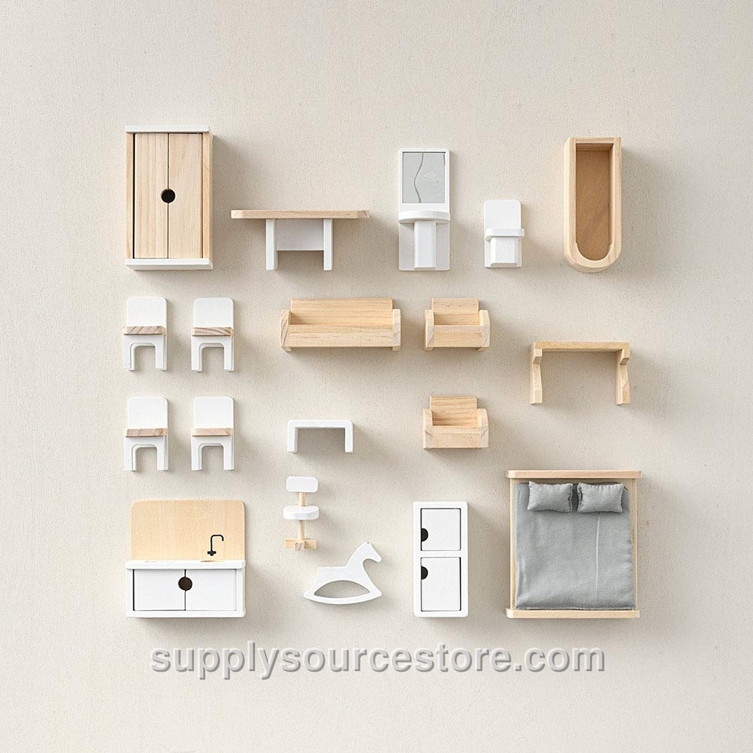 Wooden Dolls House Furniture 19-Piece Set | Natural
