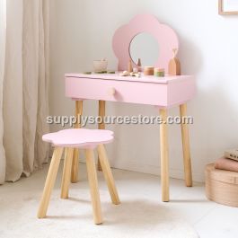 KIDS DRESSING TABLE WITH MIRROR AND CHAIR «FLEUR» | PINK