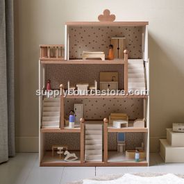 Large wooden dolls house «Fleur» | incl.. 17-piece accessories | 70 cm | Beige & Walnut