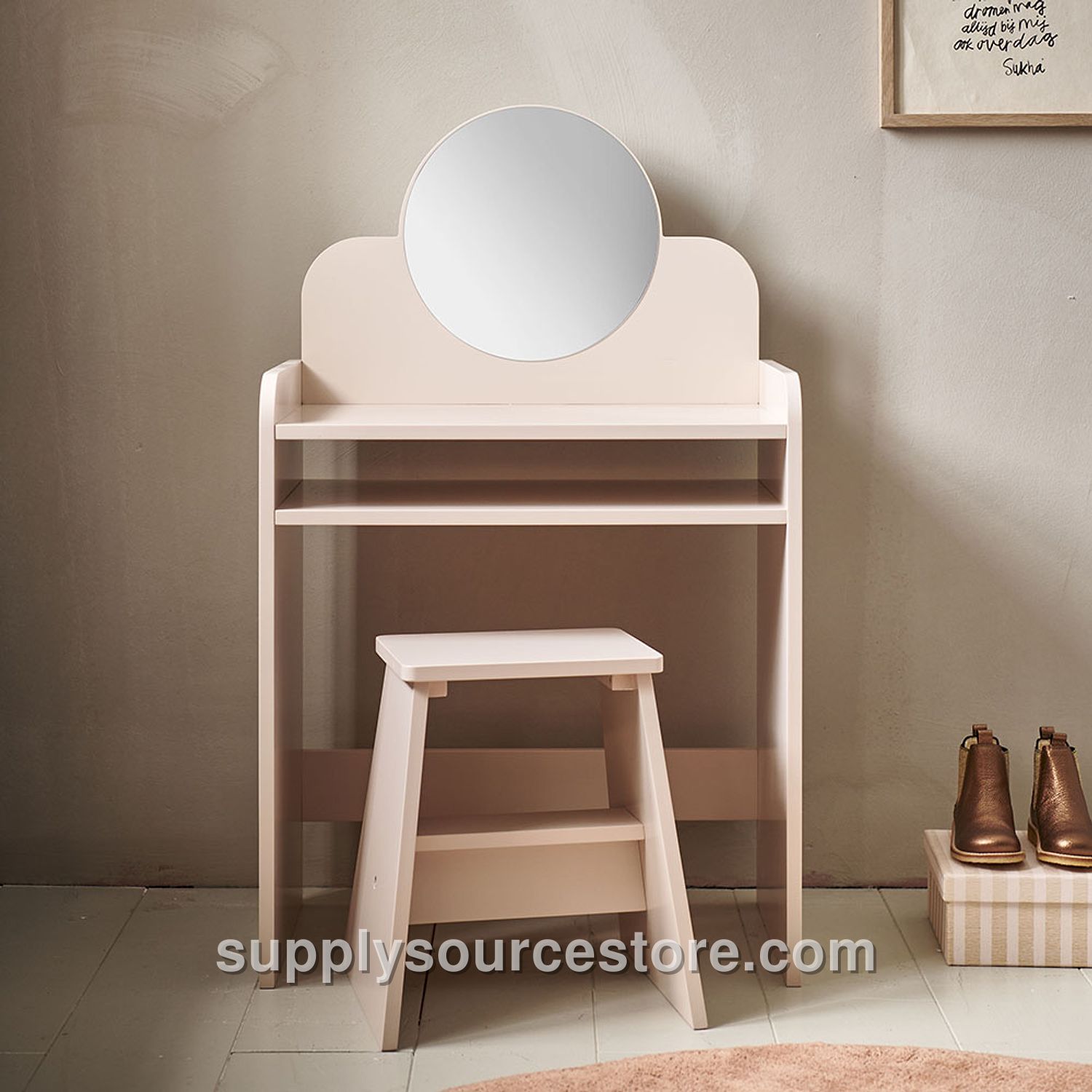 Kids Dressing Table with Mirror and Chair | Wood |«Belle» | Pink
