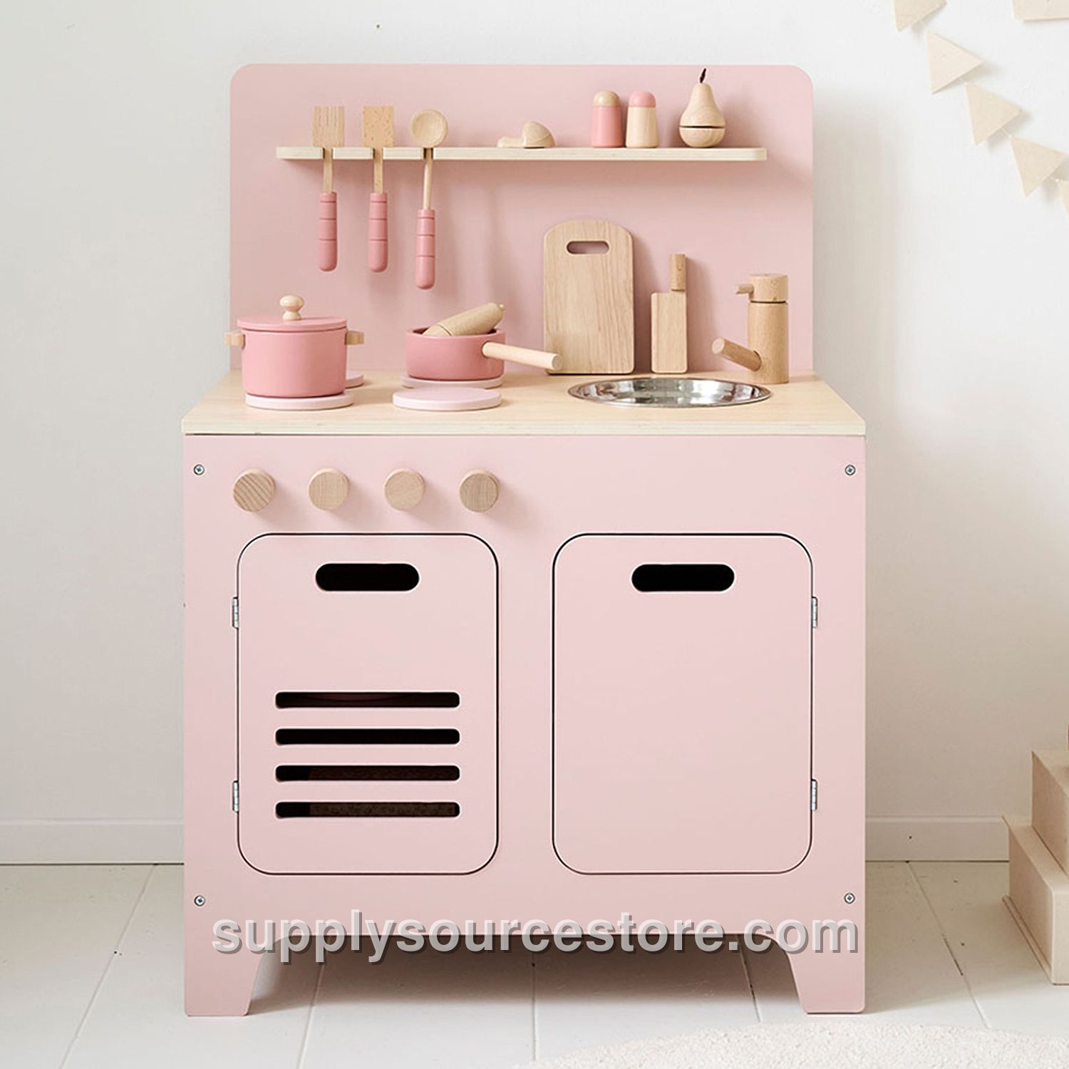 Wooden play kitchen «Rose» | Incl. 13-piece accessory-set | Pink