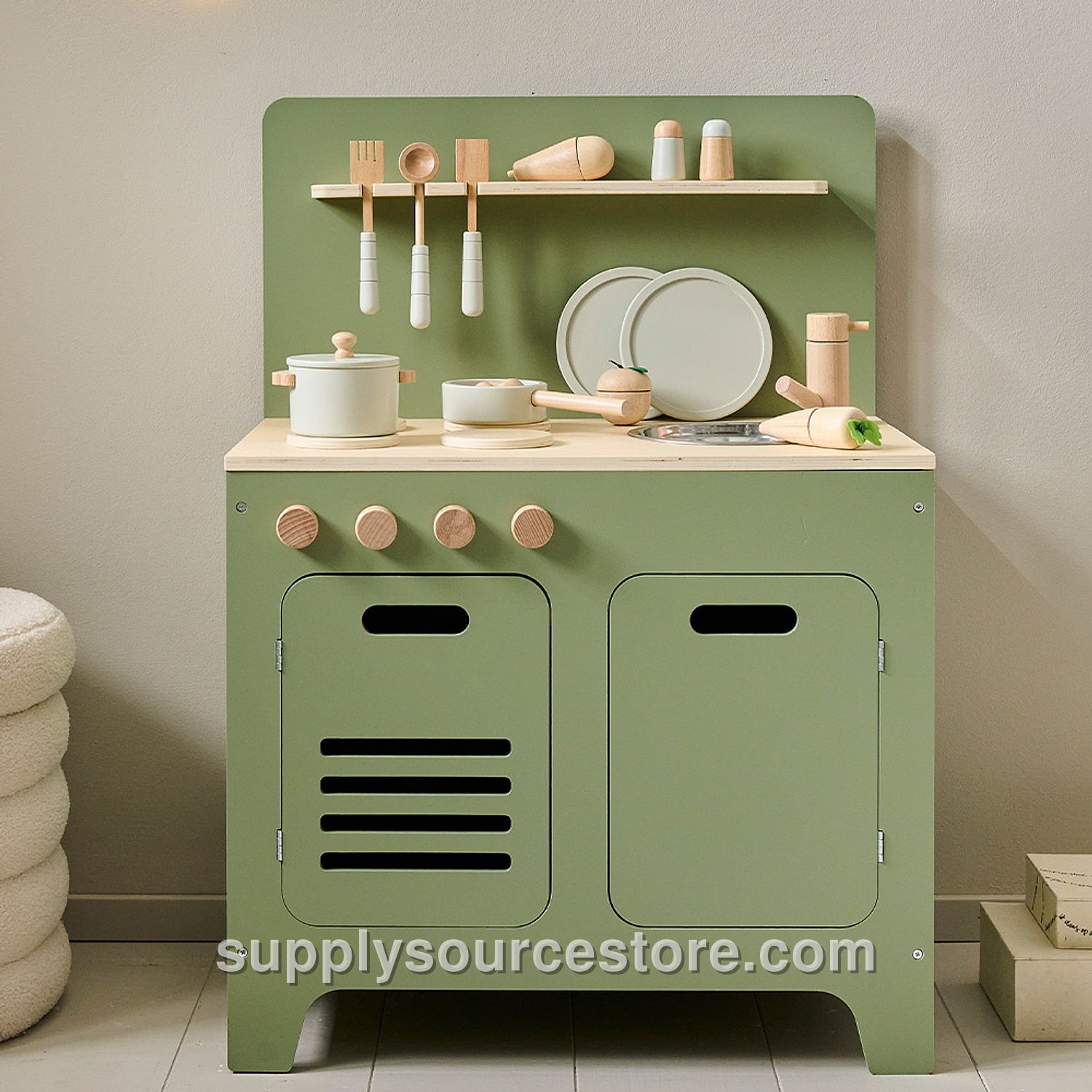 Wooden play kitchen «Olive» | Incl. 13-piece accessory set | Green