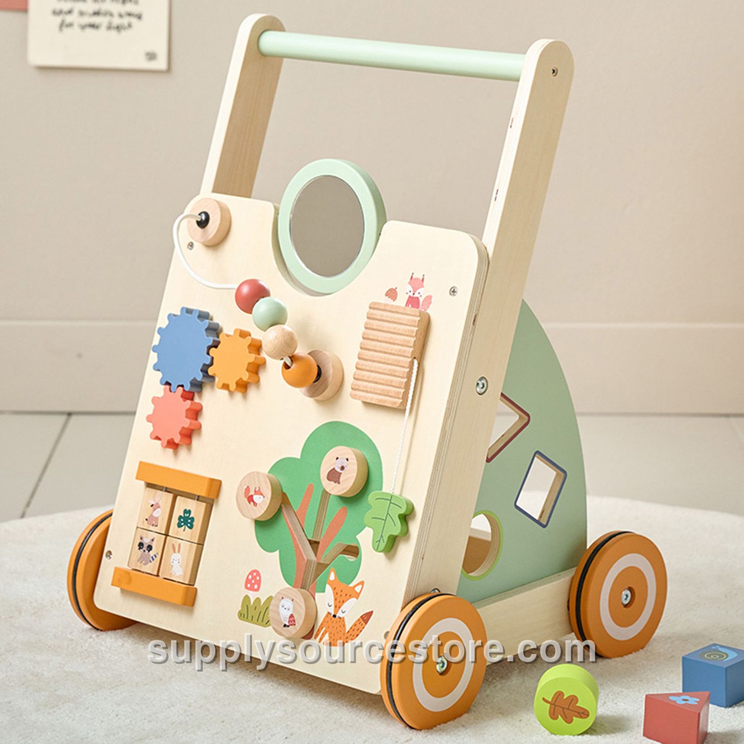Wooden Baby Walker with Activity-Board «Forêt» | Multicolour