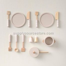 Toy Wooden Cooking, Cutlery and Crockery Set | Soft Pink