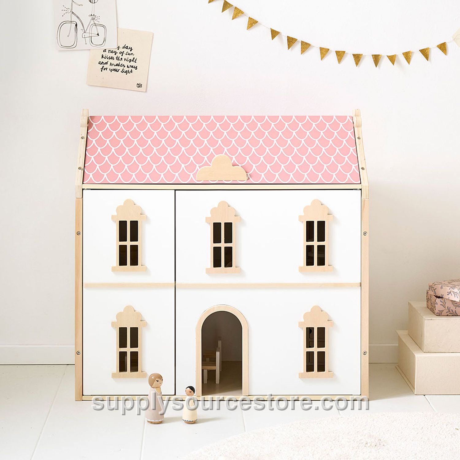 Wooden dolls house «Victoire» | 66 cm (26 in) | White & Pink