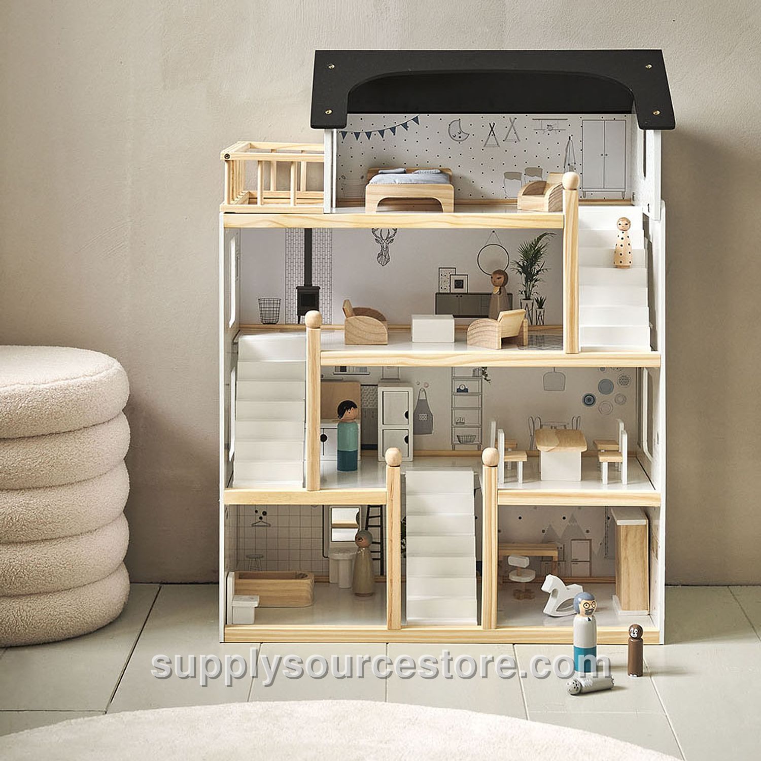 XL Wooden Doll House with Furniture Set