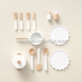 Wooden toy dinner cooking set  | «Sorbier» | White | 13-piece