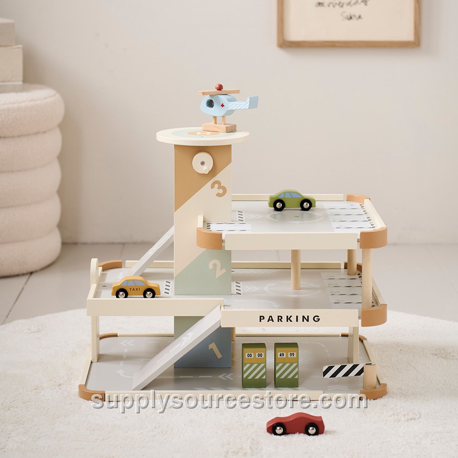 Wooden toy garage | «Miel» | incl. elevator & accessories