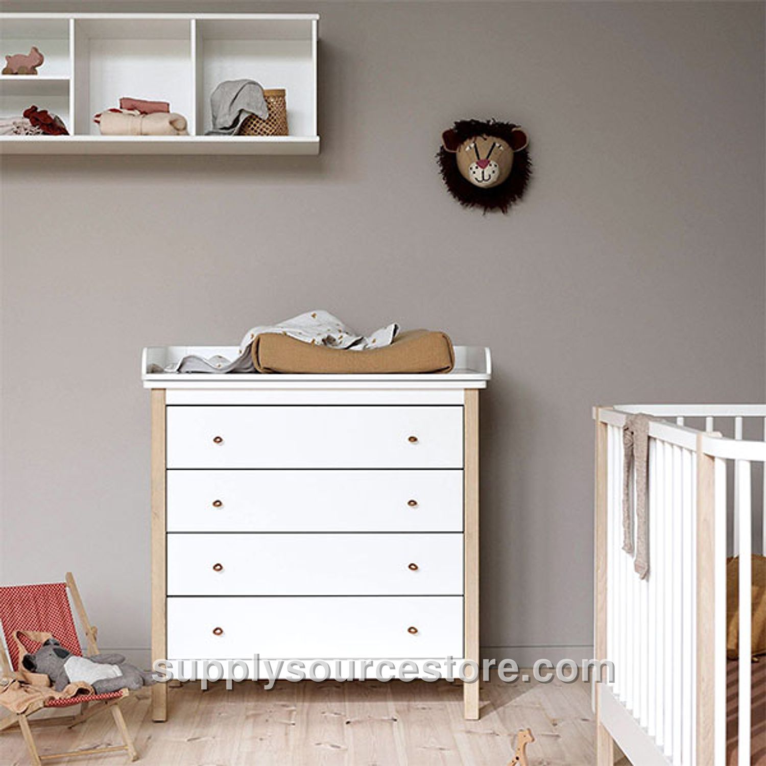 Wood 4 Drawer Nursery Dresser & Changer - White/Oak