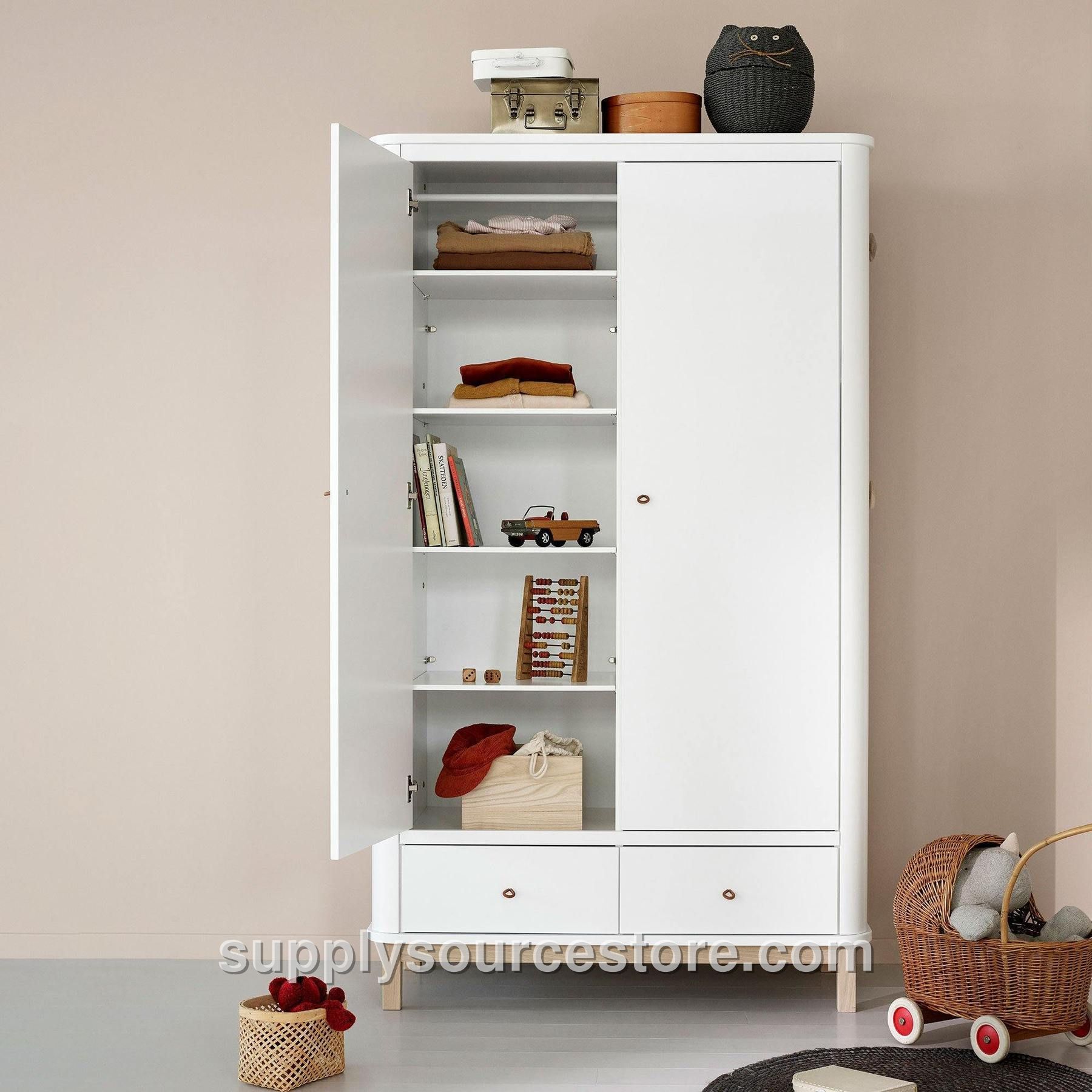 Wood Double Wardrobe - White/Oak