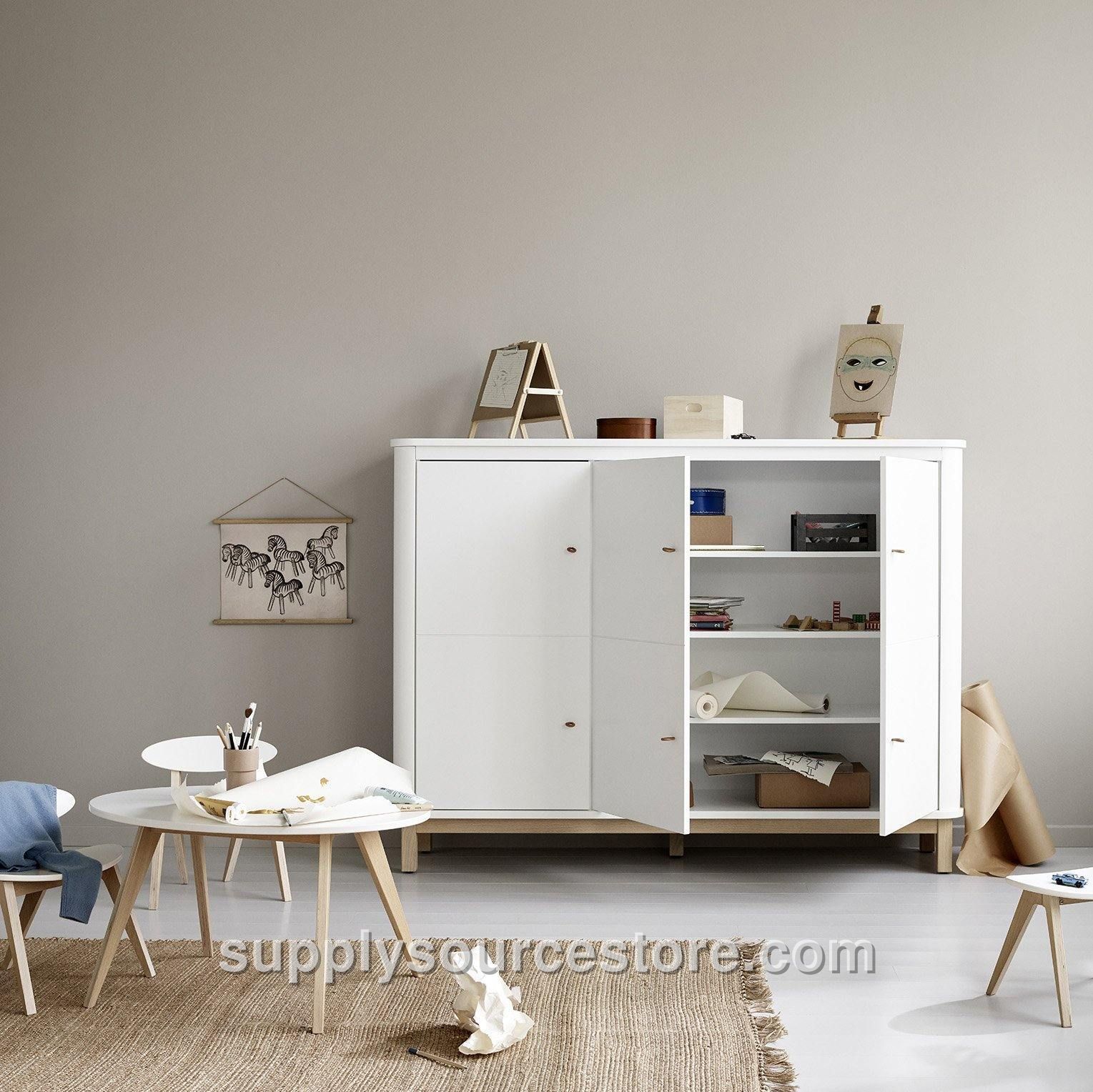 Wood Multi Cupboard 3 Doors - White/Oak