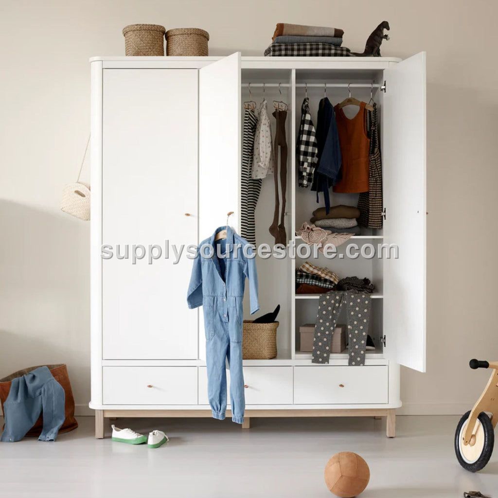 Wood Triple Wardrobe - White/Oak