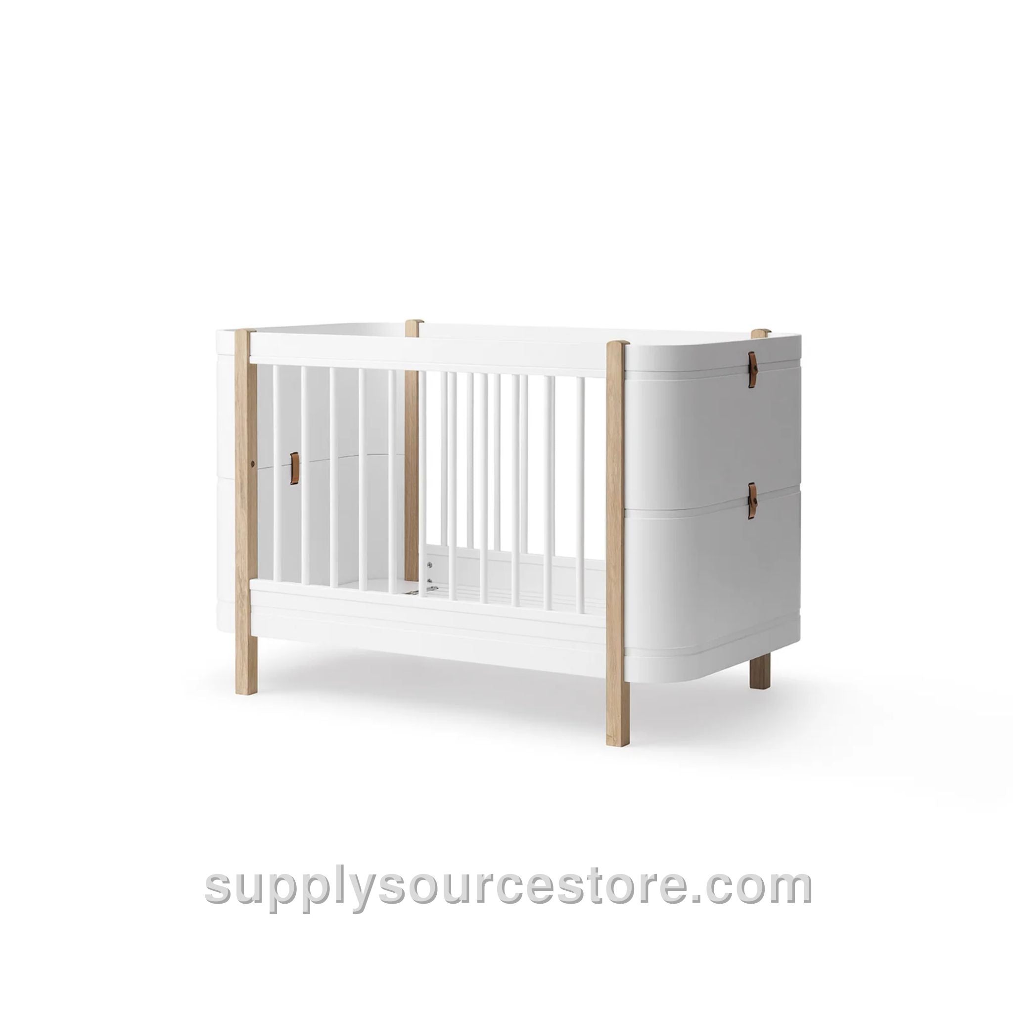 Wood Mini+ Cot Bed Incl. Junior Kit - White/Oak (0-9 Years)