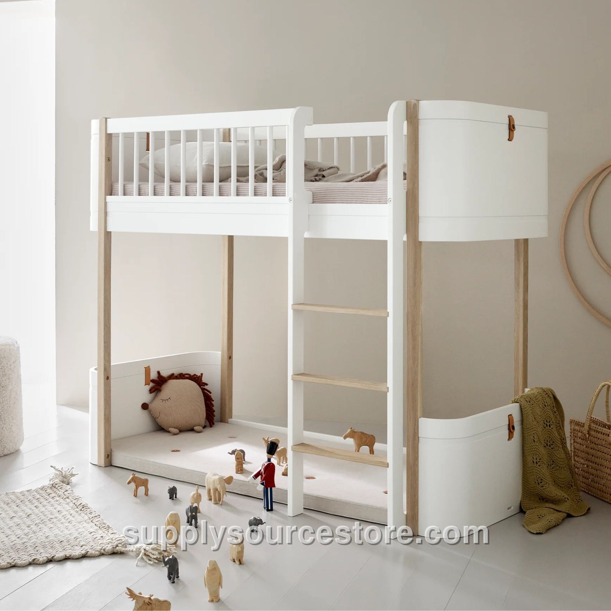 Wood Mini+ Low Loft Bed - White/Oak