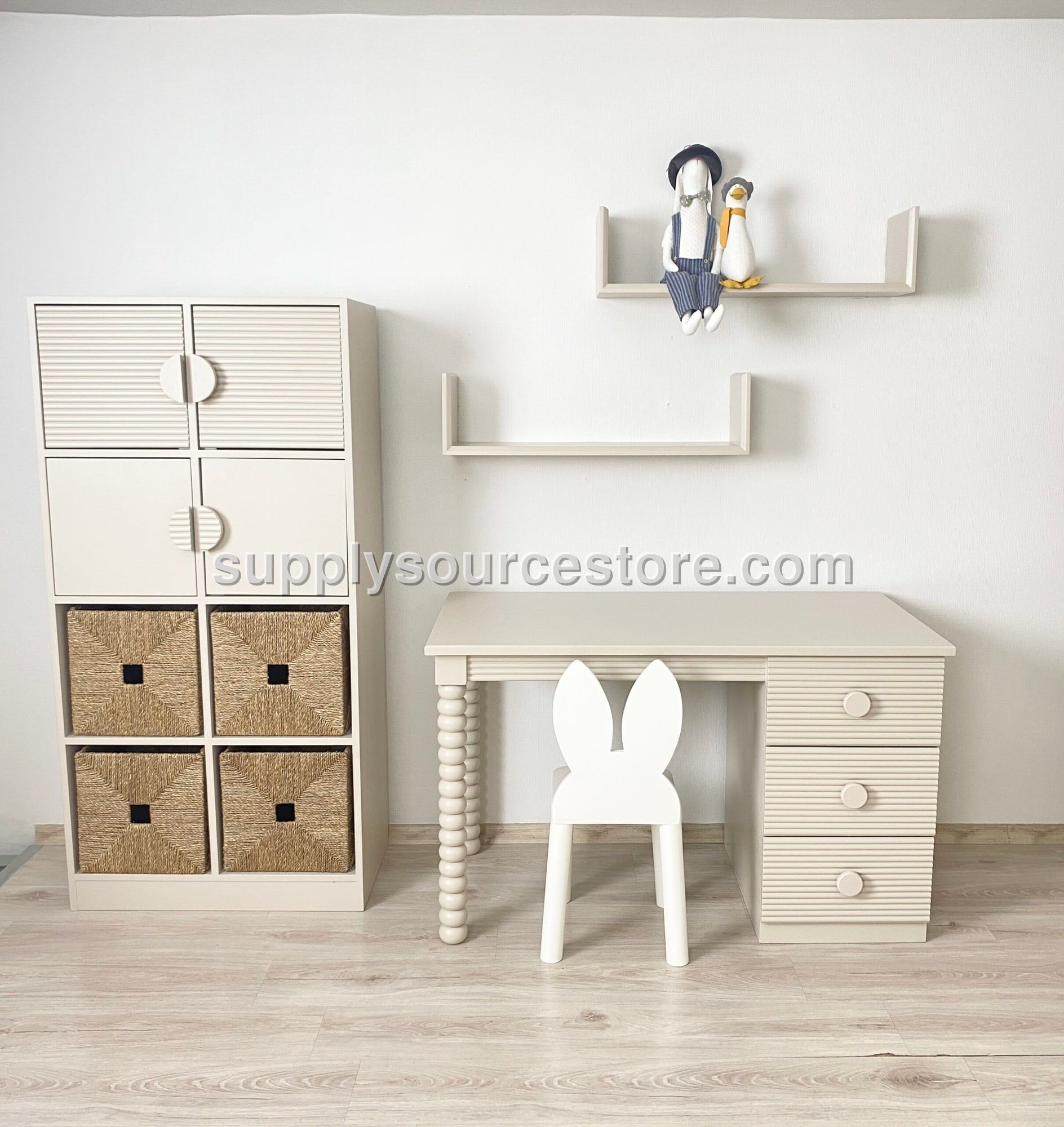2 With Shelves Noble Series Children's Study Desk Set | Natural Lacquer Paint
