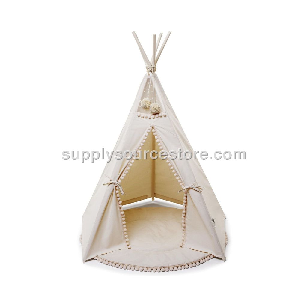 MiniCamp Teepee Play Tent with Pom Poms - Ecru
