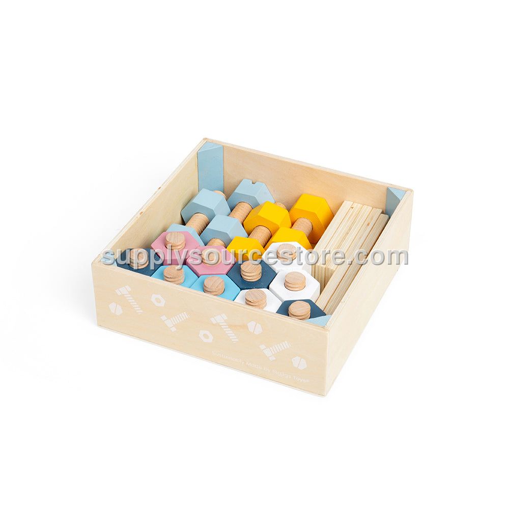 Crate Of Wooden Nuts & Bolts