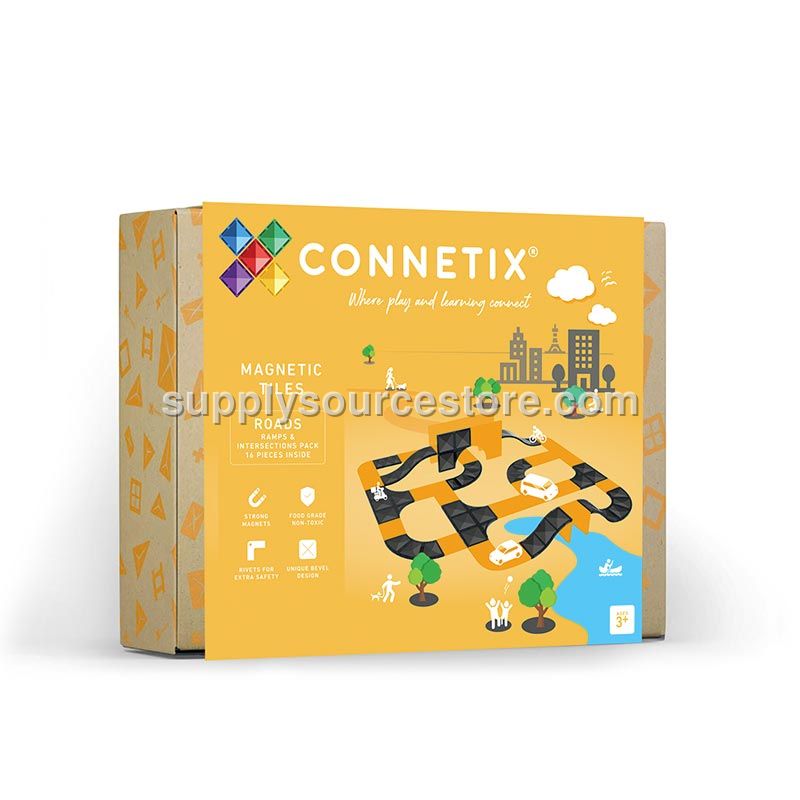 CONNETIX Magnetic Tiles 16 Piece Roads Ramps & Intersections Pack