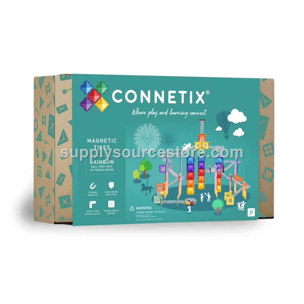 CONNETIX Magnetic Tiles 92 Piece Rainbow Ball Run Pack