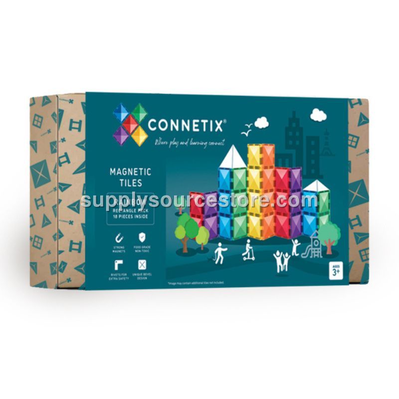 CONNETIX Magnetic Tiles 18 Piece Rainbow Rectangle Pack