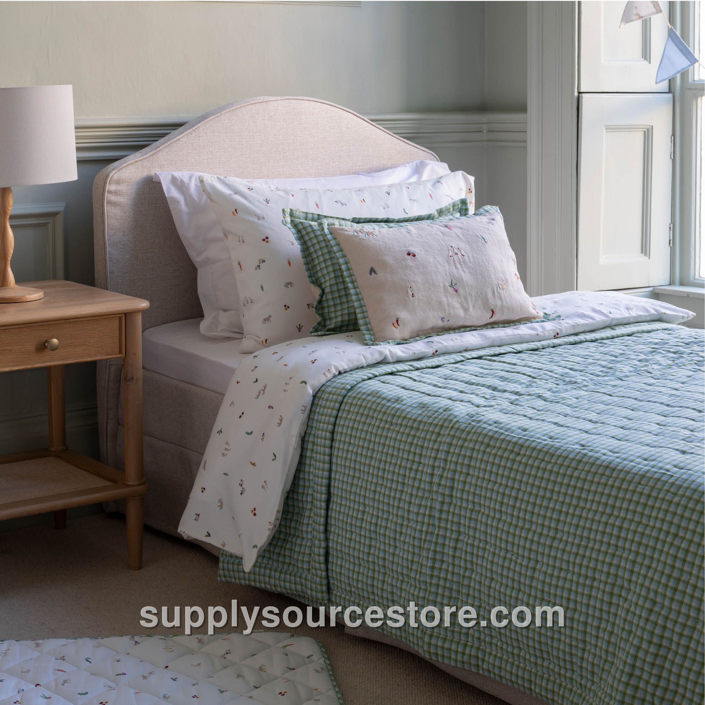 Quilted Single Bedspread - Greenhouse Gingham