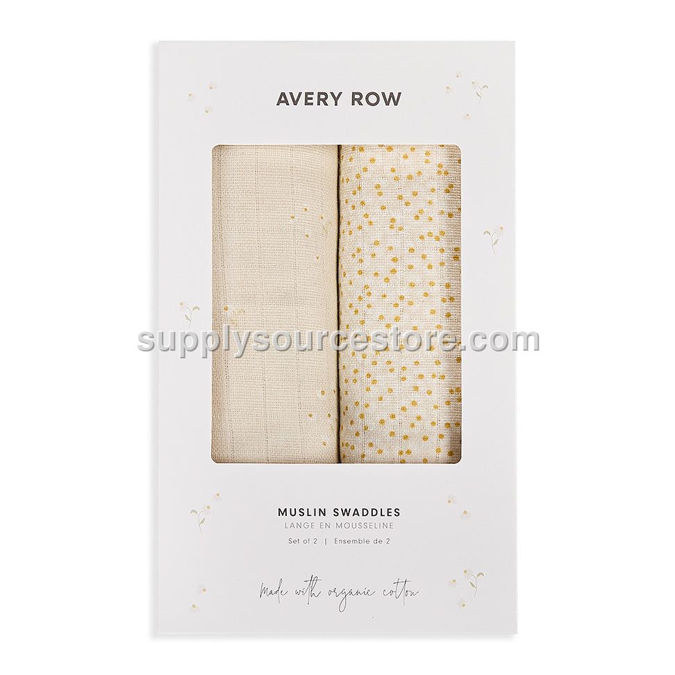 Avery Row Organic Cotton Baby Muslin Swaddles Set Of 2 - Wild Chamomile / Daisy Meadow