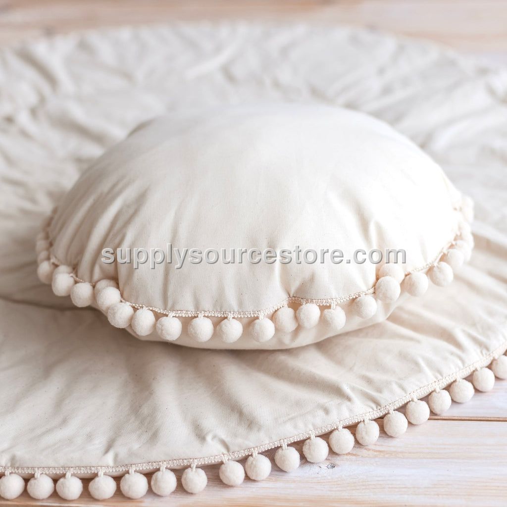 MiniCamp PomPom Throw Cushion - Ecru