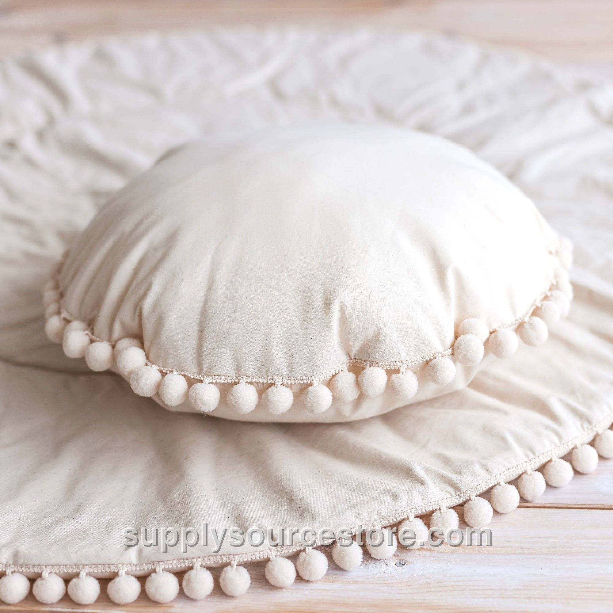 PomPom Throw Cushion - Ecru