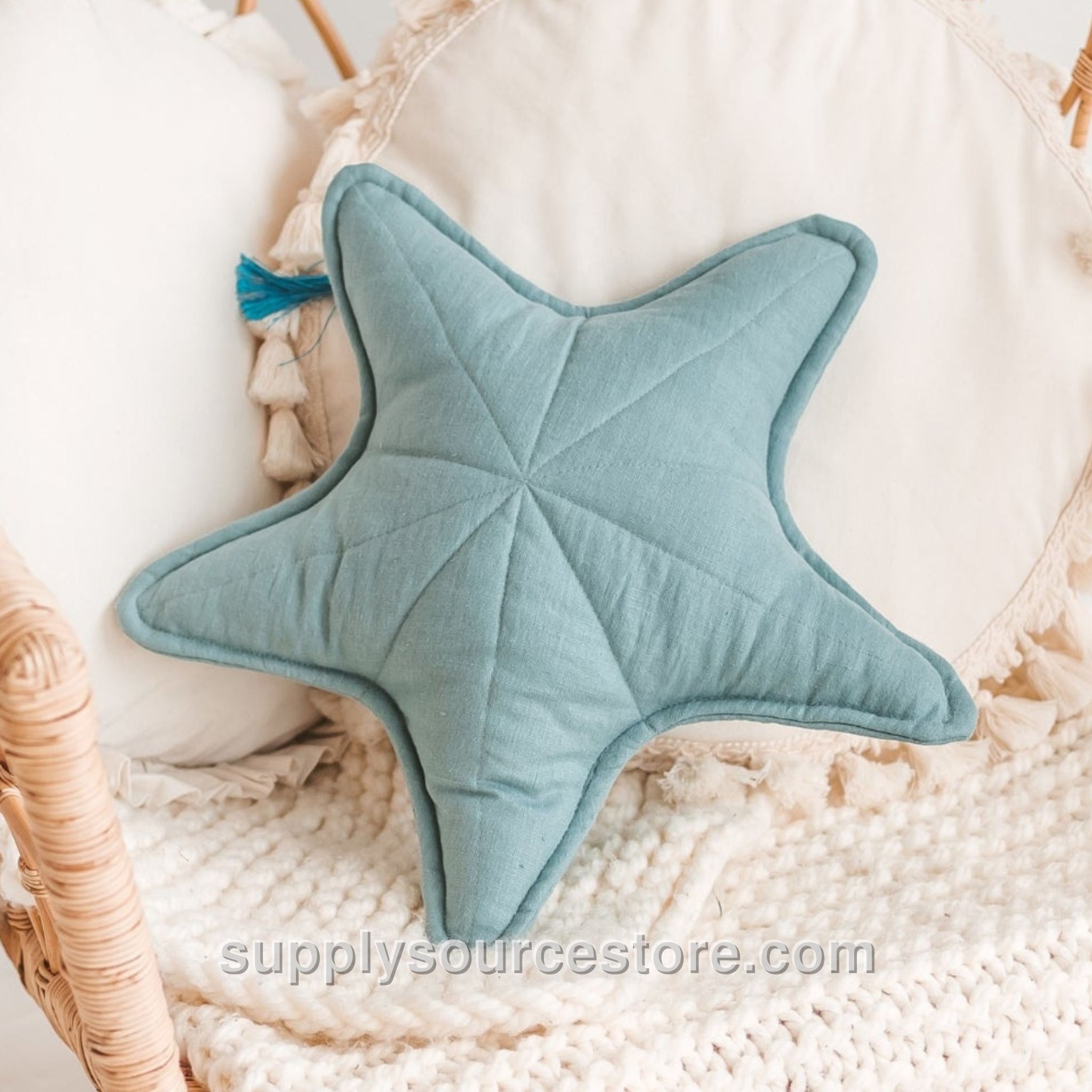 Linen Starfish Cushion - Mint