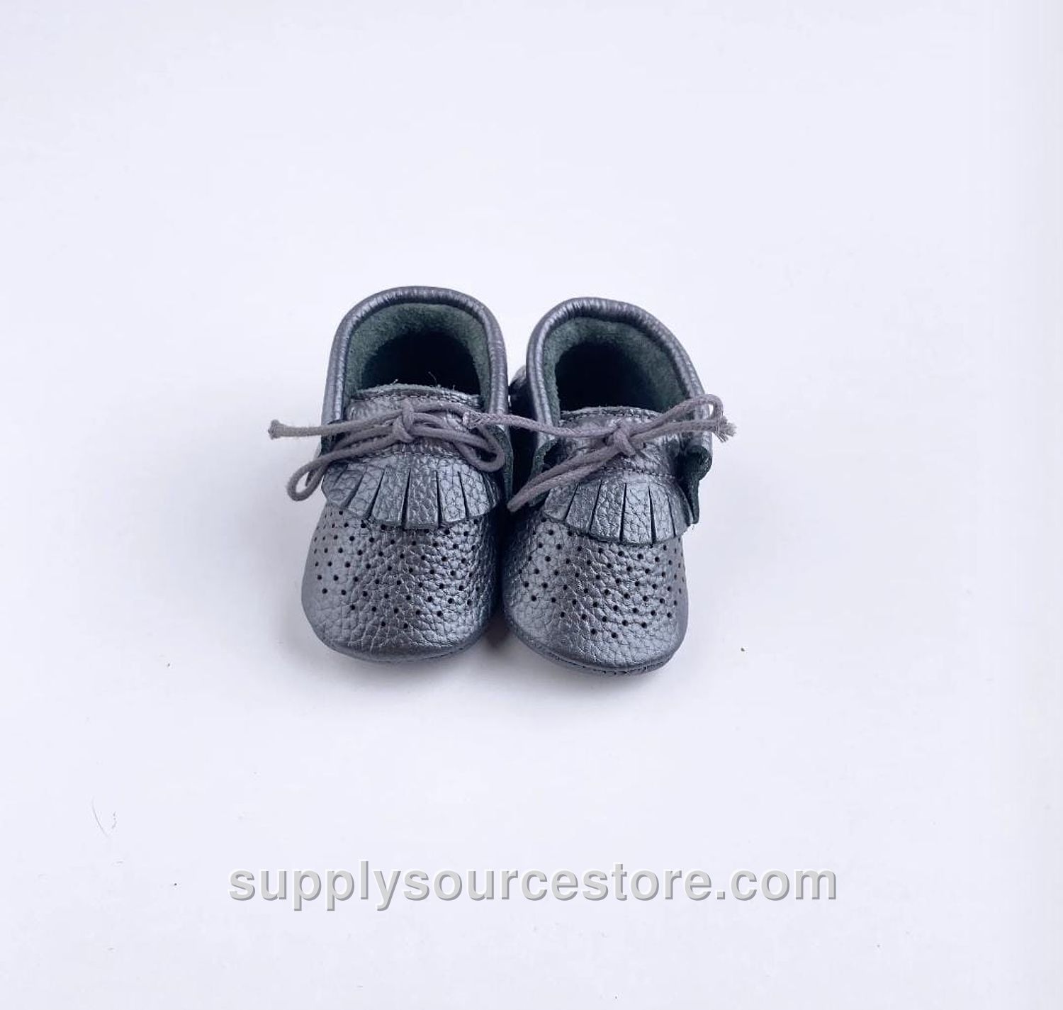 Metallic Black Leather Moccasin Shoe