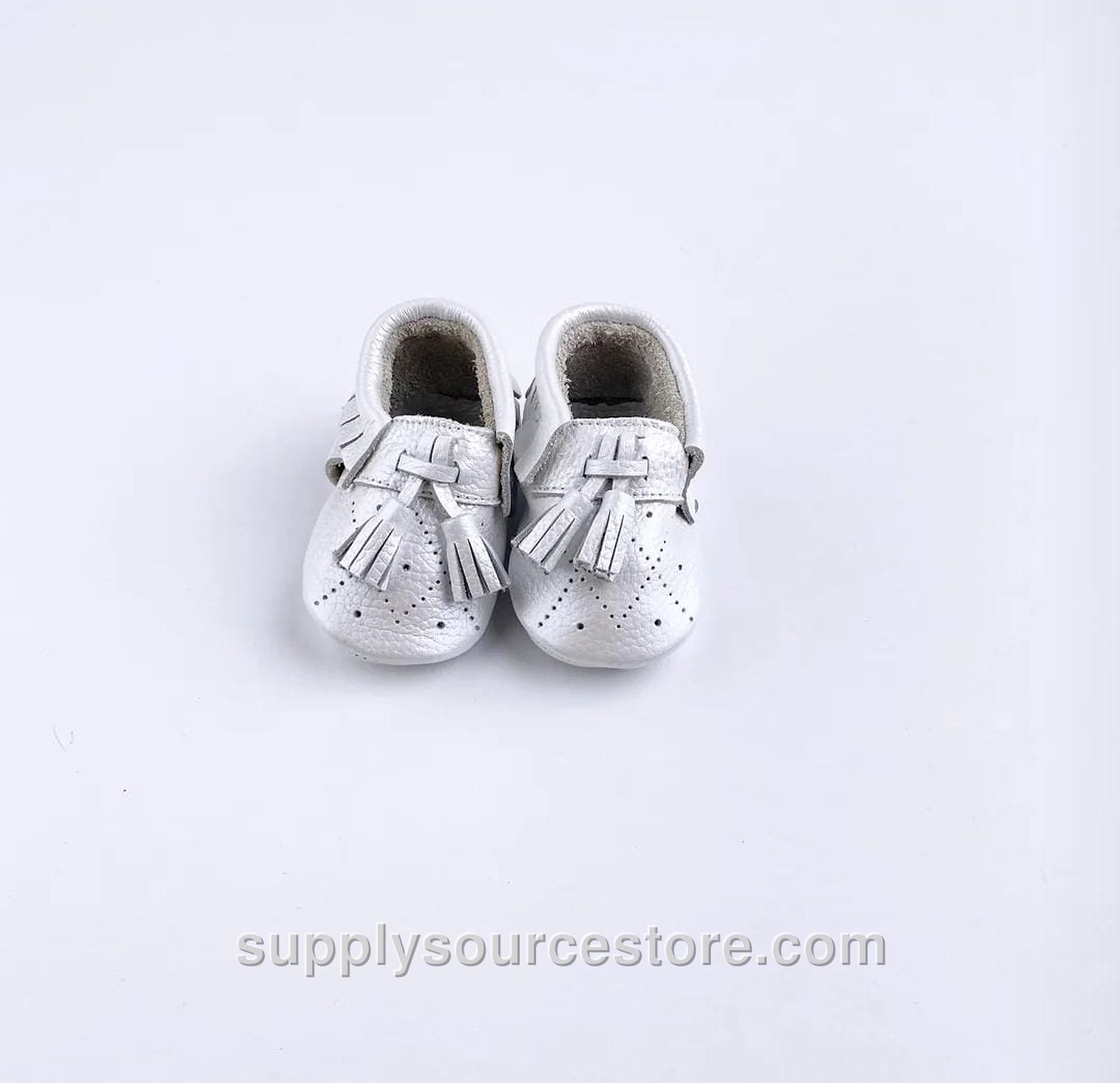 Metallic White Leather Moccasin Shoe
