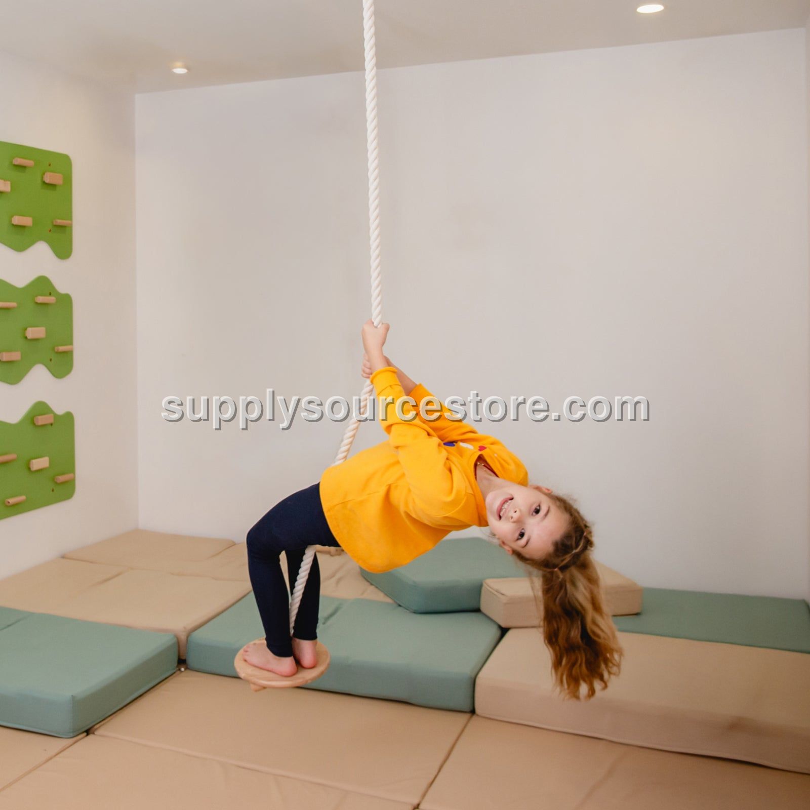 Ceiling Mounted Rope Swing with Wooden Disc Platform