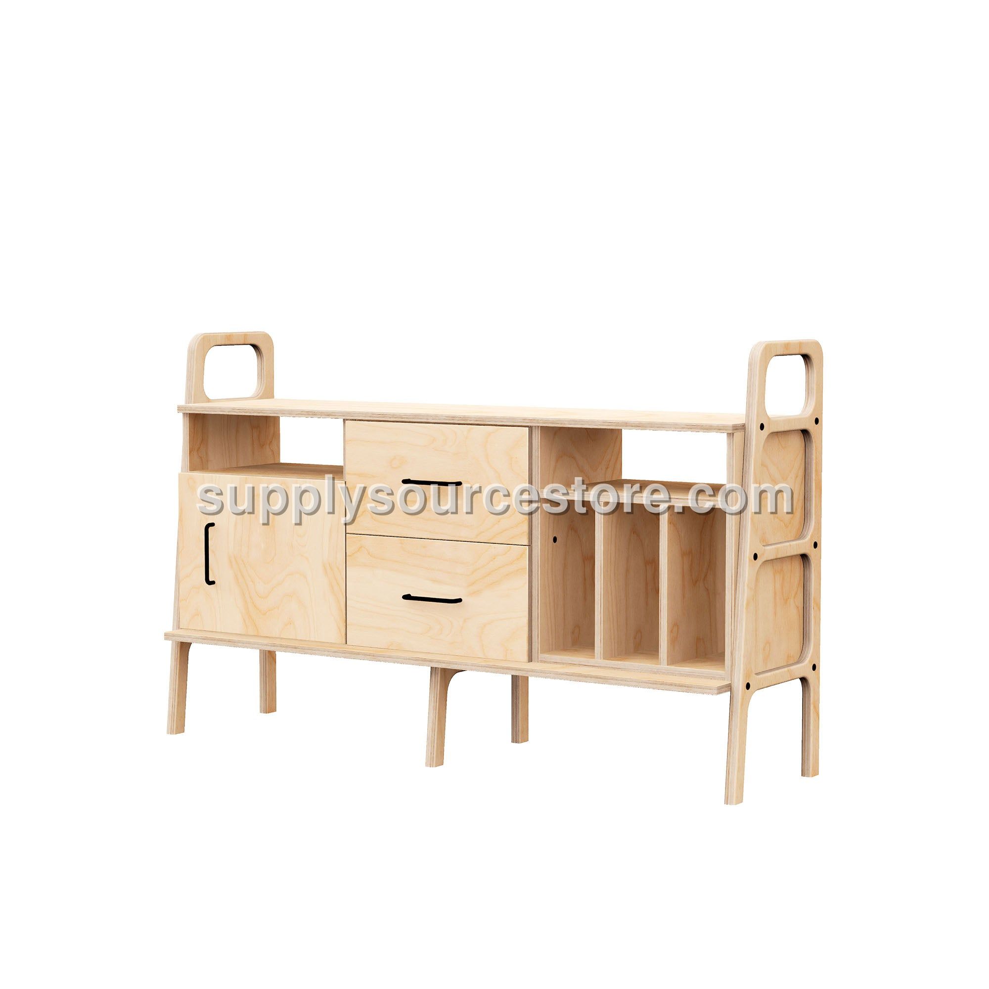 Mid-Century Credenza · Vinyl, Open & Drawer · 143 cm (56.3 in)