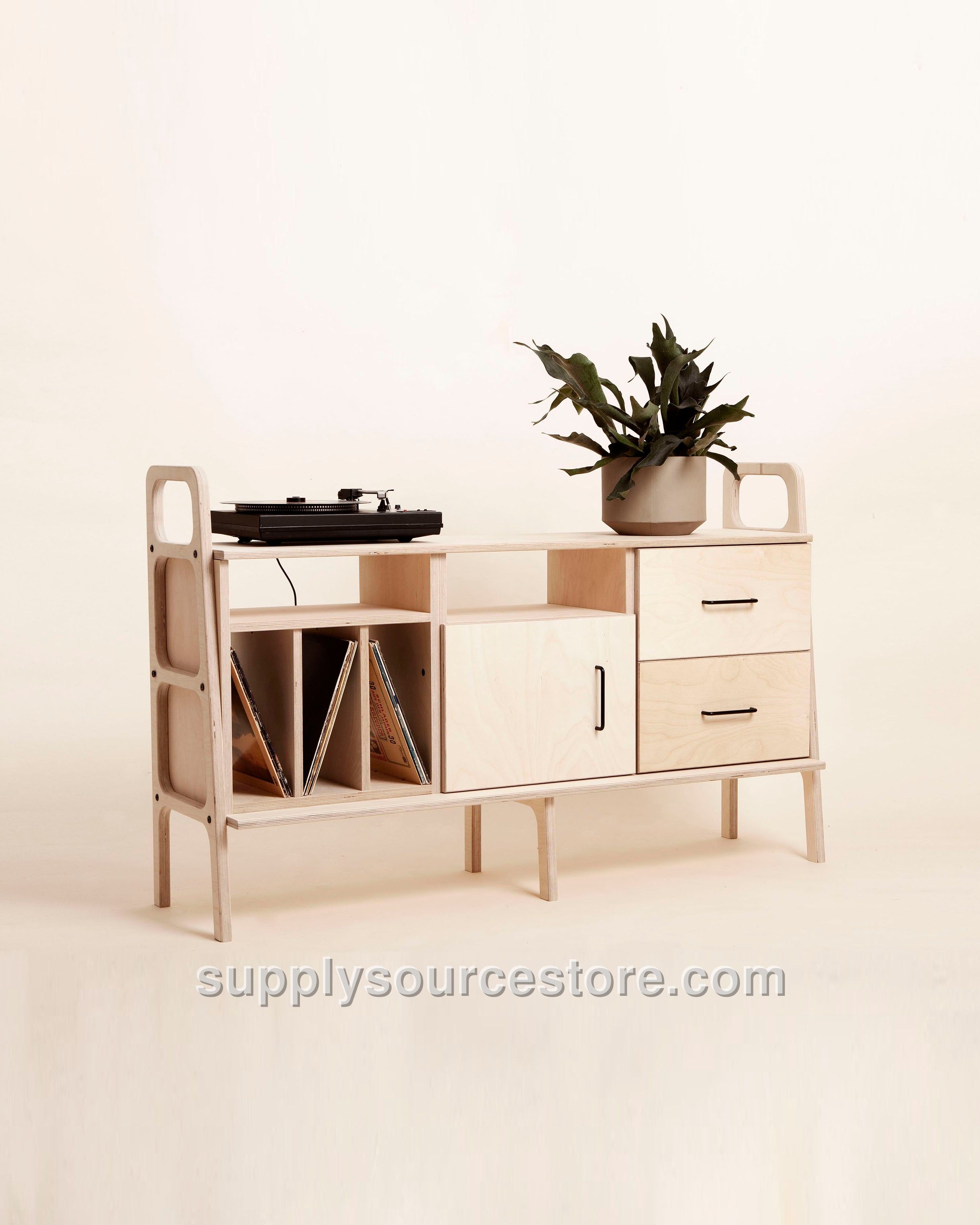 Mid-Century Credenza · Vinyl, Open & Drawer · 143 cm (56.3 in)