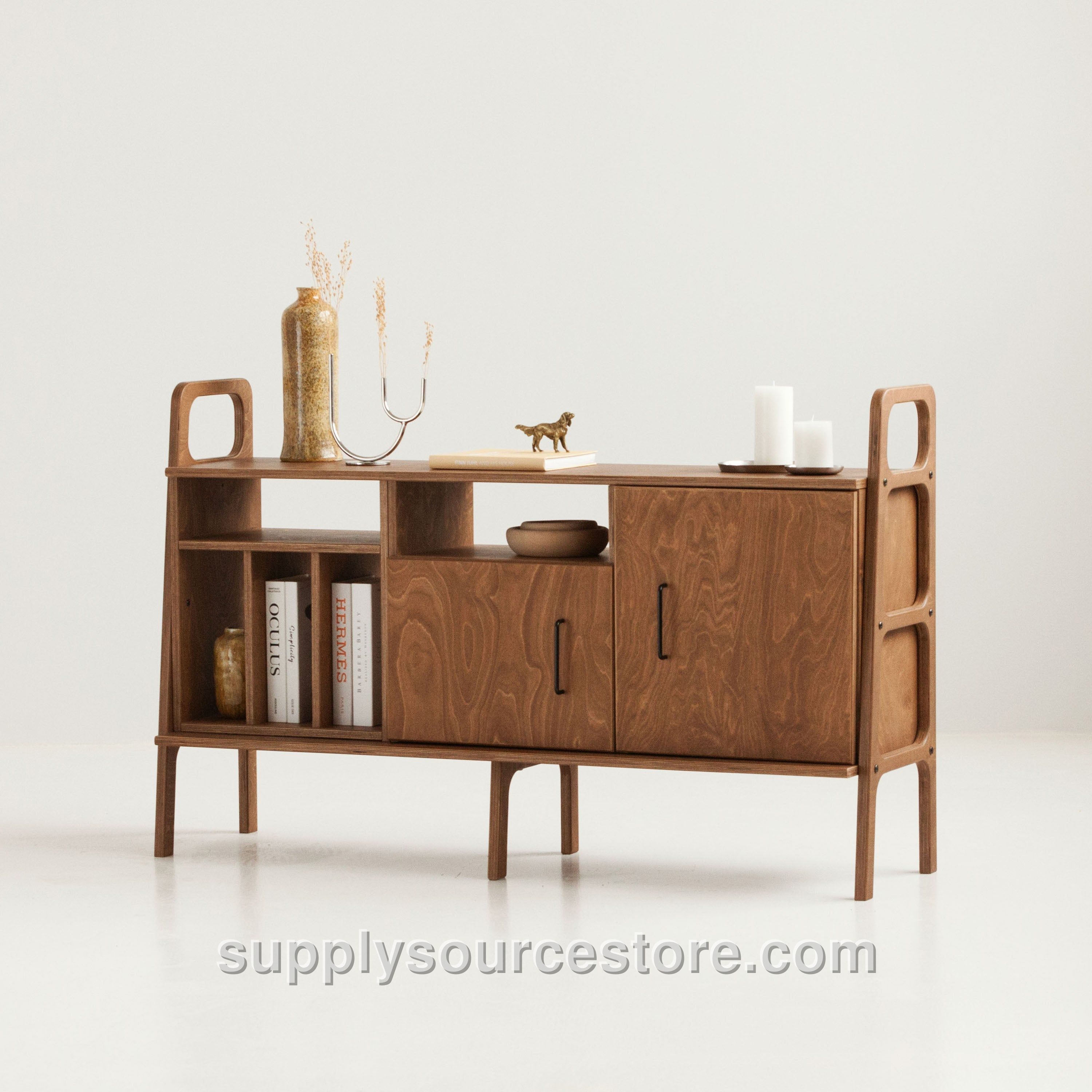 Mid-Century Credenza · Vinyl, Open & Cabinet · 143 cm (56.3 in)