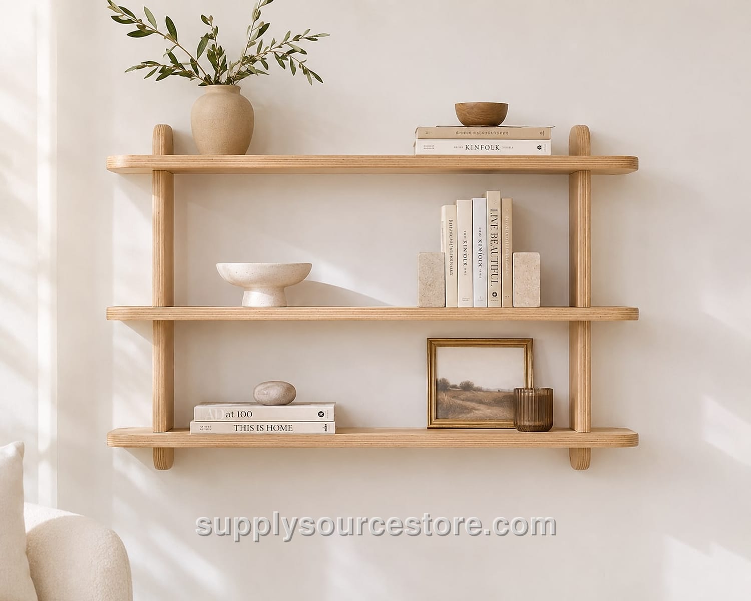 Scandinavian 3-Tier Birch Wall Shelf