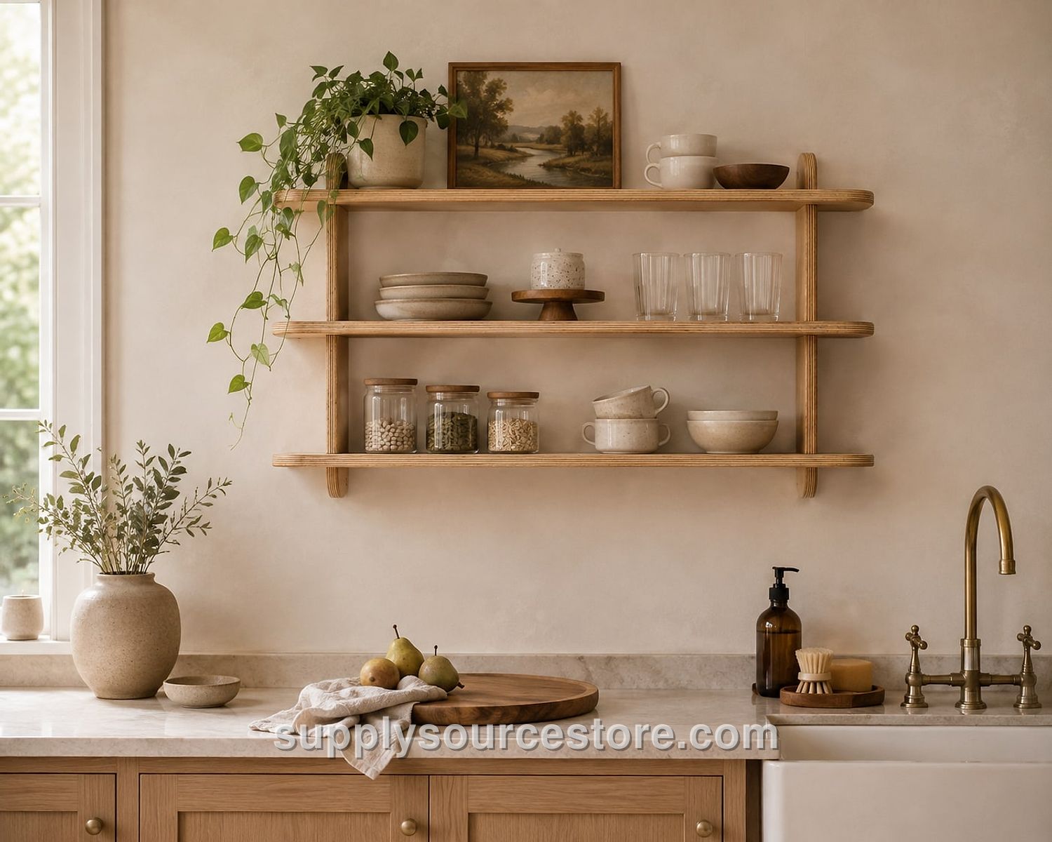 Scandinavian 3‑Tier Birch Wooden Wall Shelf