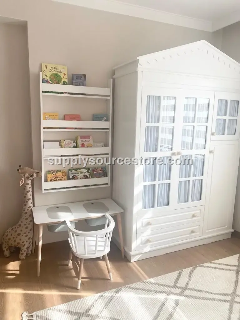 Ay Light Series Glass With Doors Wardrobe - Roof Detailed Stylish Children's Cabinet