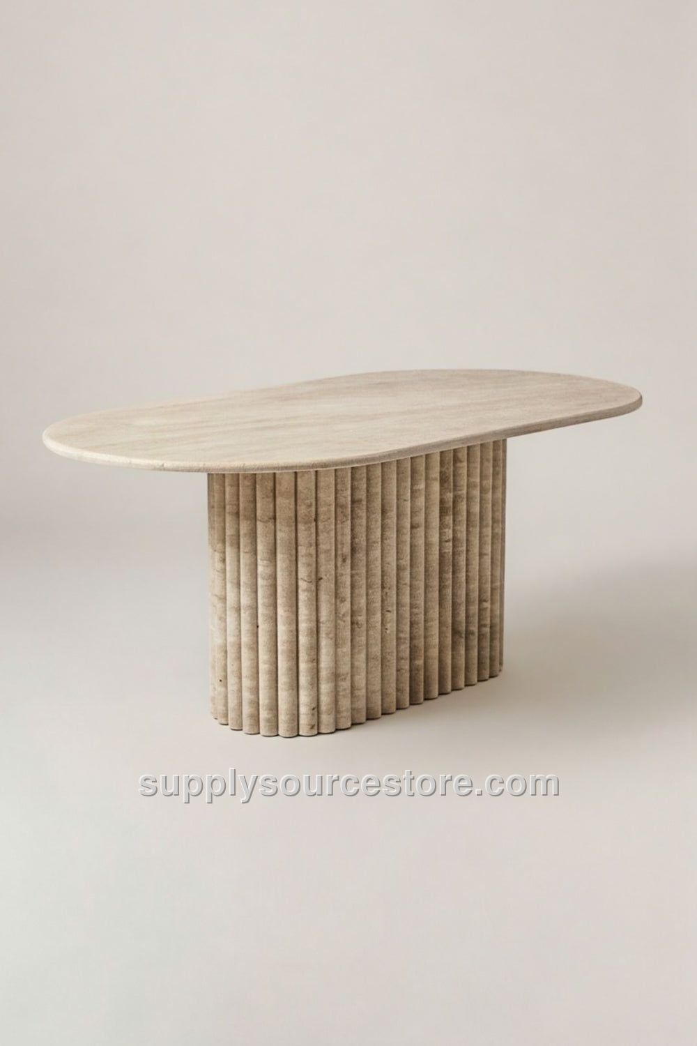 Crater Travertine Oval Dining Table