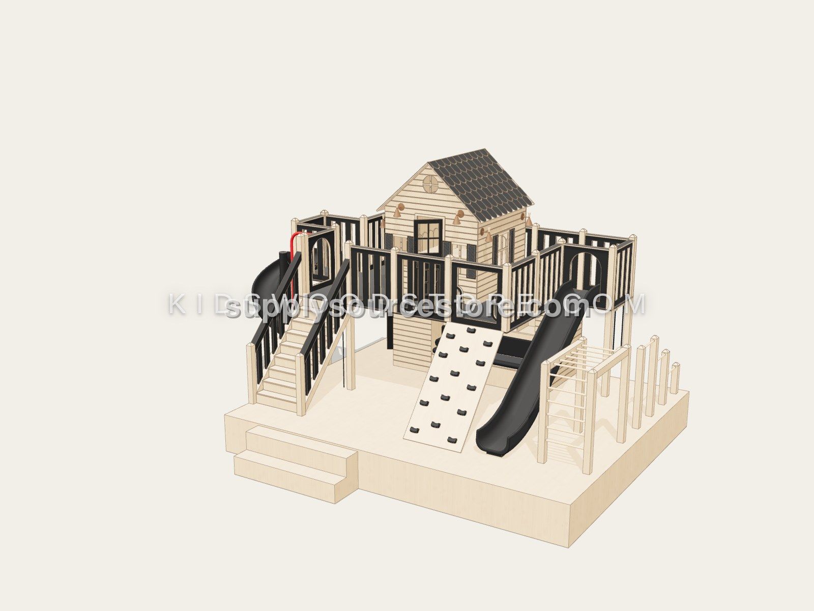 Adventure Fort — Outdoor Playhouse with Twin Slides & Climbing Wall