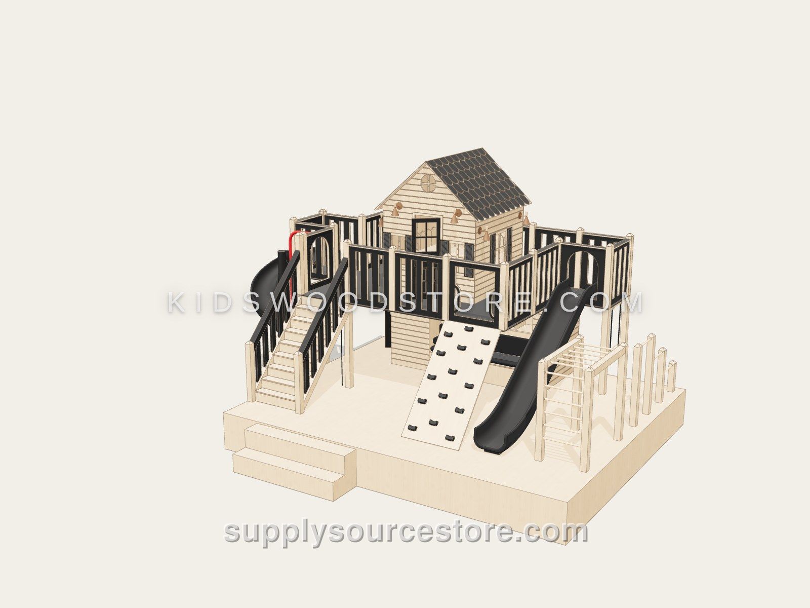 Adventure Fort — Outdoor Playhouse with Twin Slides & Climbing Wall
