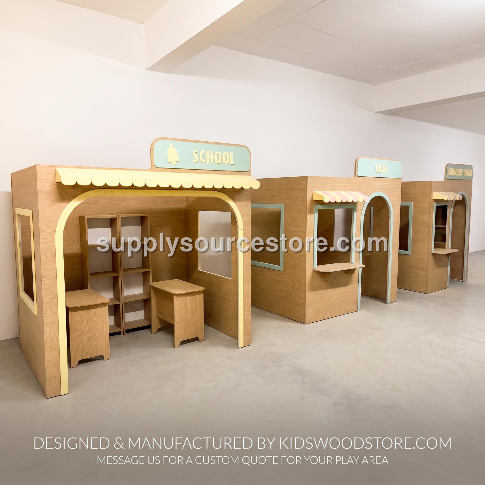 Customizable Wooden Playhouse Set - Cafe, Grocery, School (Indoor Play Town)